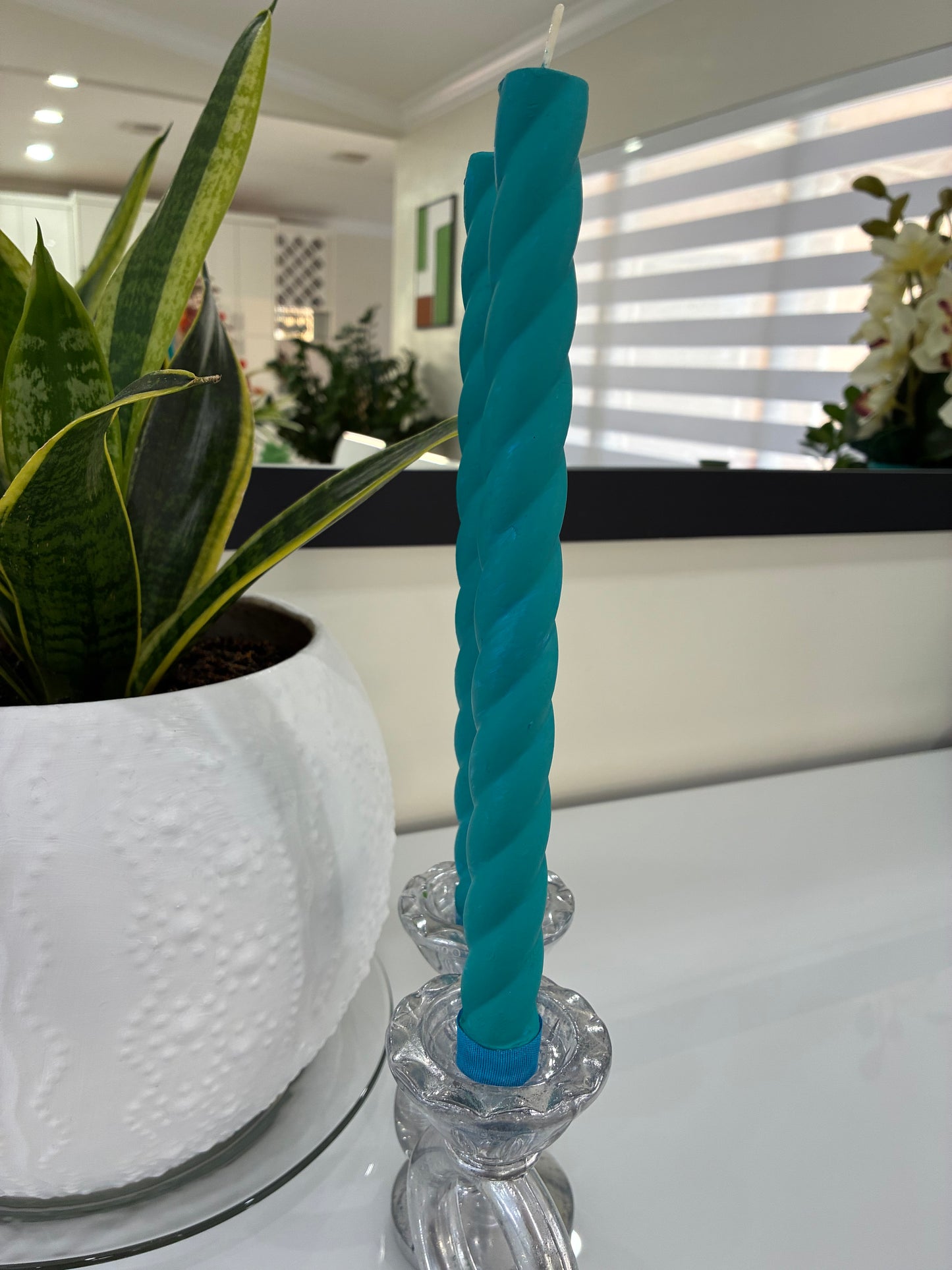 Large Blue Painted Candle